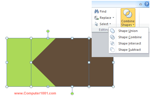 Pilihan pada Combine Shapes Pilihan pada Combine Shapes