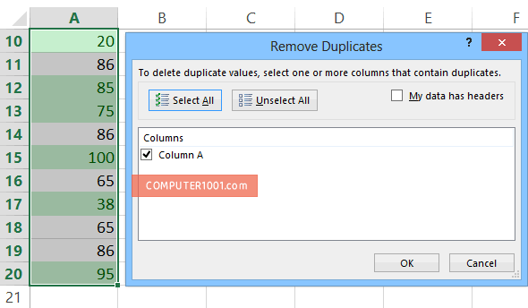 Remove Duplicates kolom A Remove Duplicates kolom A