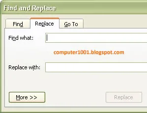 Find and Replace - Replace tab Word