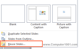 Pilih Reuse Slides Pilih Reuse Slides