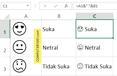 Contoh data untuk drop down list Excel yang berisi simbol dan teks