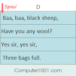 Sisa 1 spasi di awal kalimat Sisa 1 spasi di awal kalimat