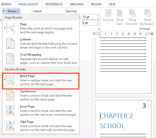 Pilih Section Break Next Page Pilih Section Break Next Page