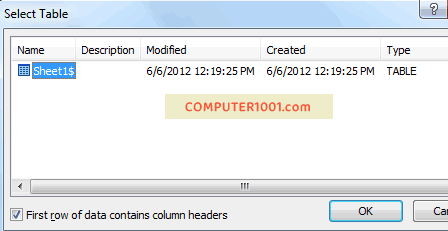 Select Table Excel Data Source - Mail Merge Label