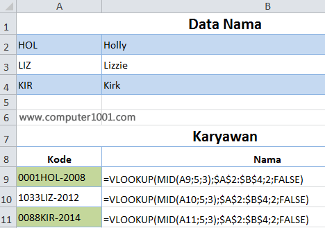 Tampilan seluruh formula function MID dan VLOOKUP Tampilan seluruh formula function MID dan VLOOKUP