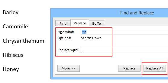 Settingan pada kotak Find what dan Replace