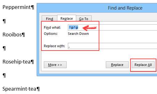 Settingan pada kotak Find what