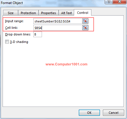 Settingan tab Control combo box Settingan tab Control combo box