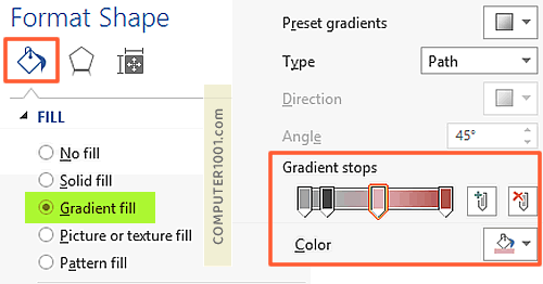 Settingan gradien warna shape atau text box Settingan gradien warna shape atau text box