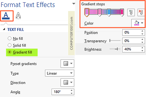 Settingan gradien warna teks Settingan gradien warna teks