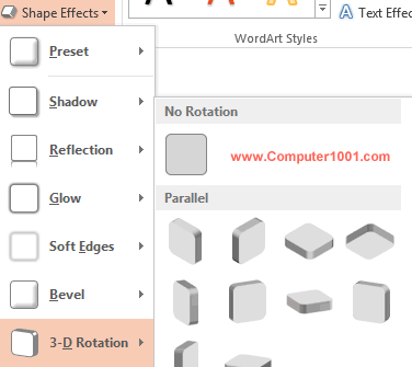 Shape Effects 3-D Rotation PowerPoint 2013
