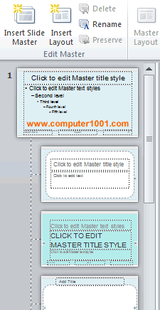 Slide master untuk edit background template Slide master untuk edit background template