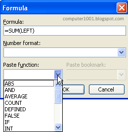 Fomula Dialog Box - Paste Function Fomula Dialog Box - Paste Function