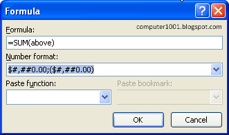 Formula Dialog Box Formula Dialog Box