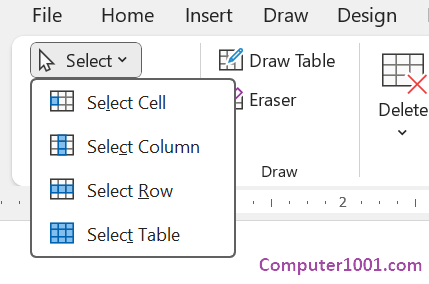 Table Select Word Pilih Kolom Baris Tabel Word