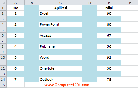 Contoh baris dan kolom kosong pada lembar kerja Excel Contoh baris dan kolom kosong pada lembar kerja Excel