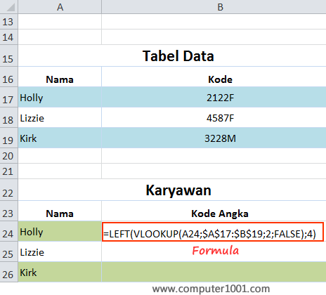 Tampilan hasil function MID dan VLOOKUP Tampilan hasil function MID dan VLOOKUP