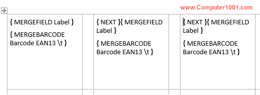 Tampilan merge field pada semua label Tampilan merge field pada semua label