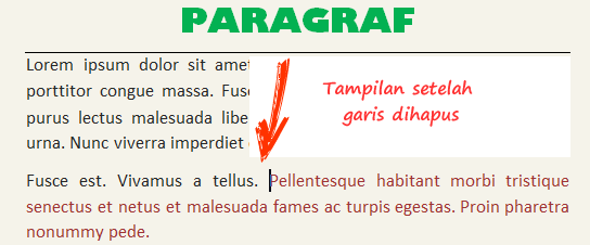 Tampilan setelah garis paragraf dihapus Tampilan setelah garis paragraf dihapus