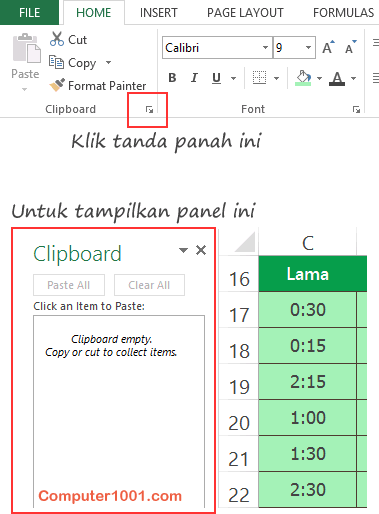 Tampilkan panel Clipboard