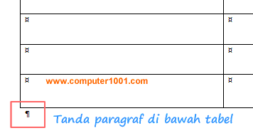 Tanda paragraf di bawah tabel Tanda paragraf di bawah tabel