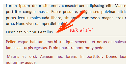 Klik pada ujung baris di atas garis Klik pada ujung baris di atas garis