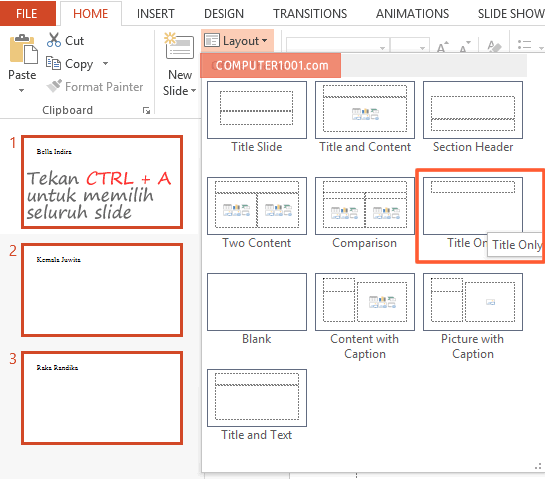 Pilih layout Title Only