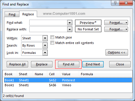 Klik tombol Find All Klik tombol Find All