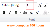 Ketik ukuran font menjadi satu Ketik ukuran font menjadi satu