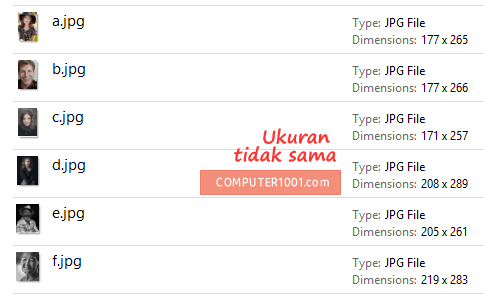 Ukuran gambar mail merge tidak sama Ukuran gambar mail merge tidak sama