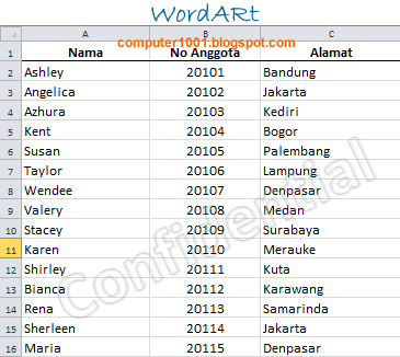 Watermark WordArt di Lembar Kerja Excel Watermark WordArt di Lembar Kerja Excel 2010
