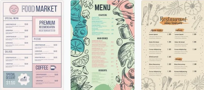 Contoh desain daftar menu wepik